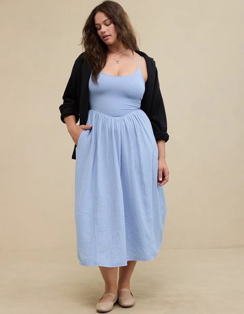 Aerie At The Barre Blue Smocked Midi Dress Size S
